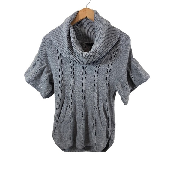 BCBGMaxazria Merino Wool Blend Cowlneck Open Knit Sweater Grey Womens Sz S - Picture 1 of 11